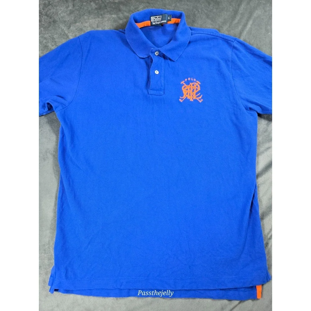 Vtg Polo Ralph Lauren Shirt Mens Large Big Crest‎ Blue Jockey Club Golf Y2K